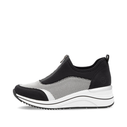 Remonte D0T08-03 Black, White & Silver Combi H Fit Front Zip Shoes