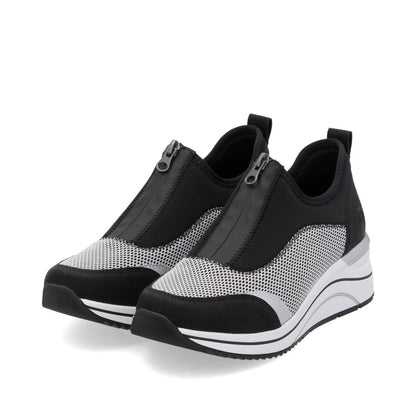 Remonte D0T08-03 Black, White & Silver Combi H Fit Front Zip Shoes