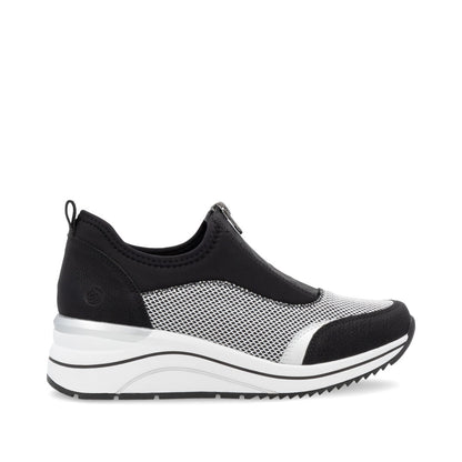 Remonte D0T08-03 Black, White & Silver Combi H Fit Front Zip Shoes