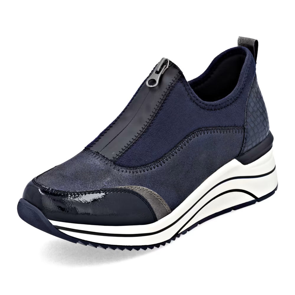 Remonte D0T08-14 Navy & Silver Combi H Fit Front Zip Shoes