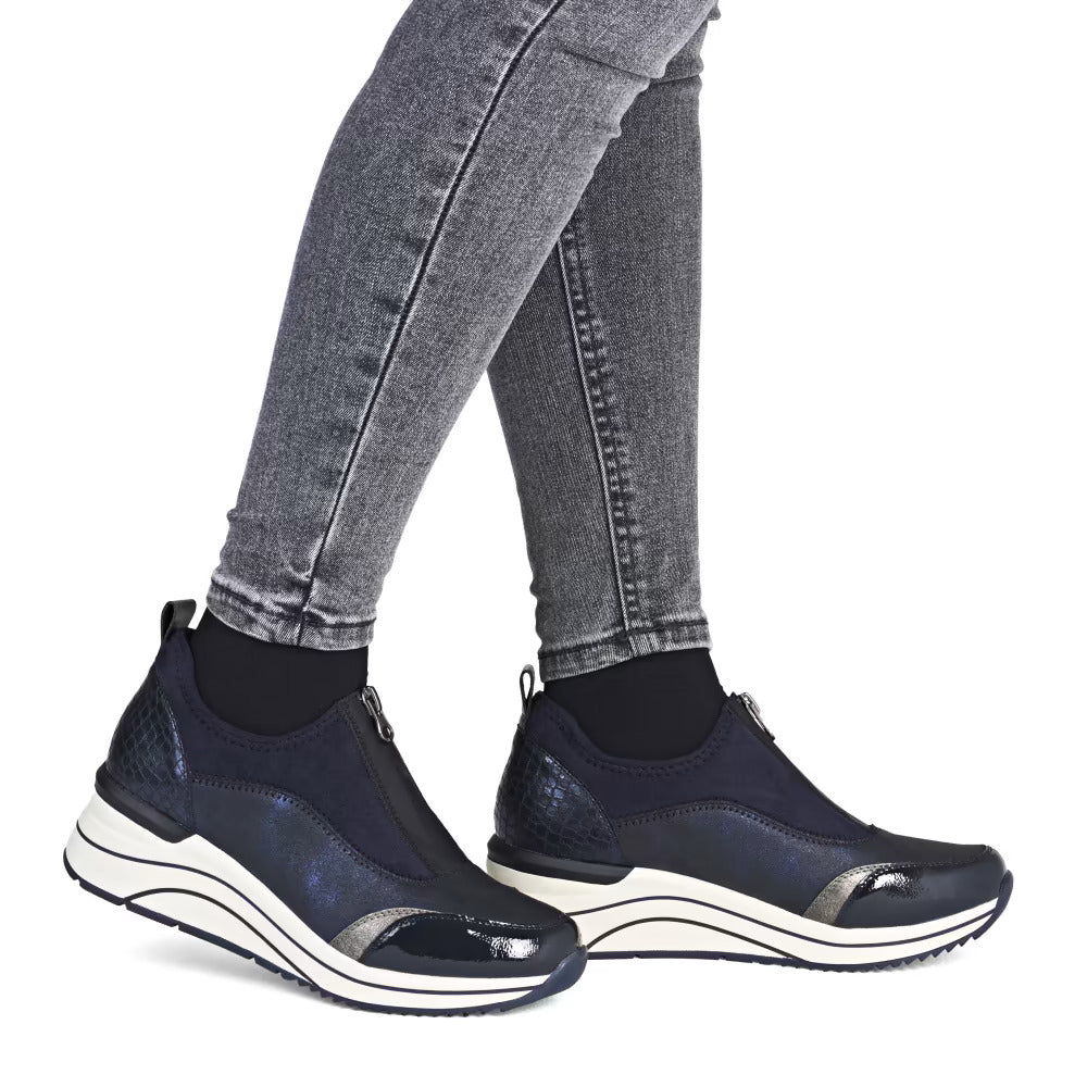 Remonte D0T08-14 Navy & Silver Combi H Fit Front Zip Shoes