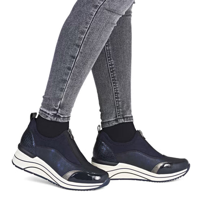 Remonte D0T08-14 Navy & Silver Combi H Fit Front Zip Shoes