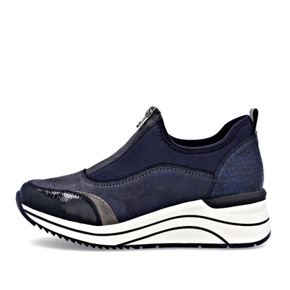 Remonte D0T08-14 Navy & Silver Combi H Fit Front Zip Shoes