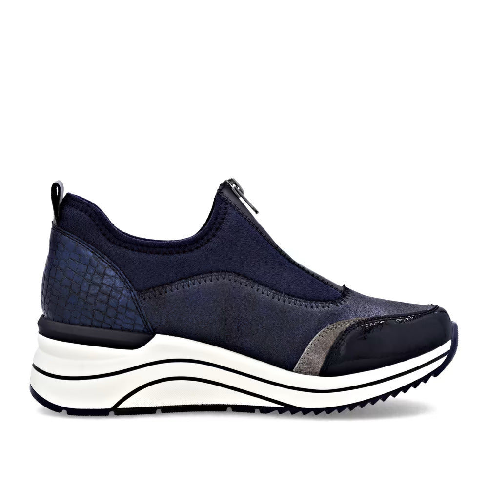 Remonte D0T08-14 Navy & Silver Combi H Fit Front Zip Shoes