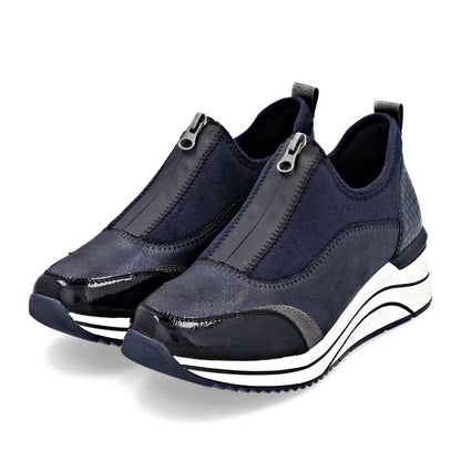Remonte D0T08-14 Navy & Silver Combi H Fit Front Zip Shoes