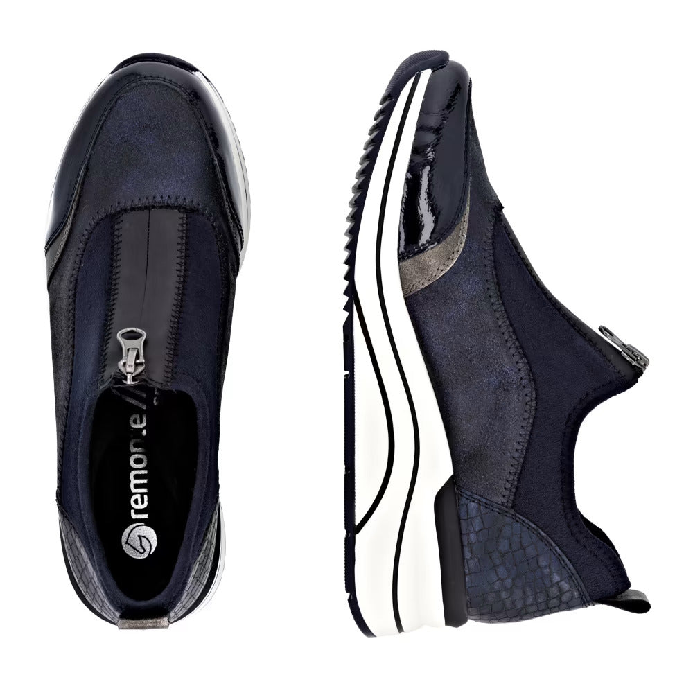 Remonte D0T08-14 Navy & Silver Combi H Fit Front Zip Shoes
