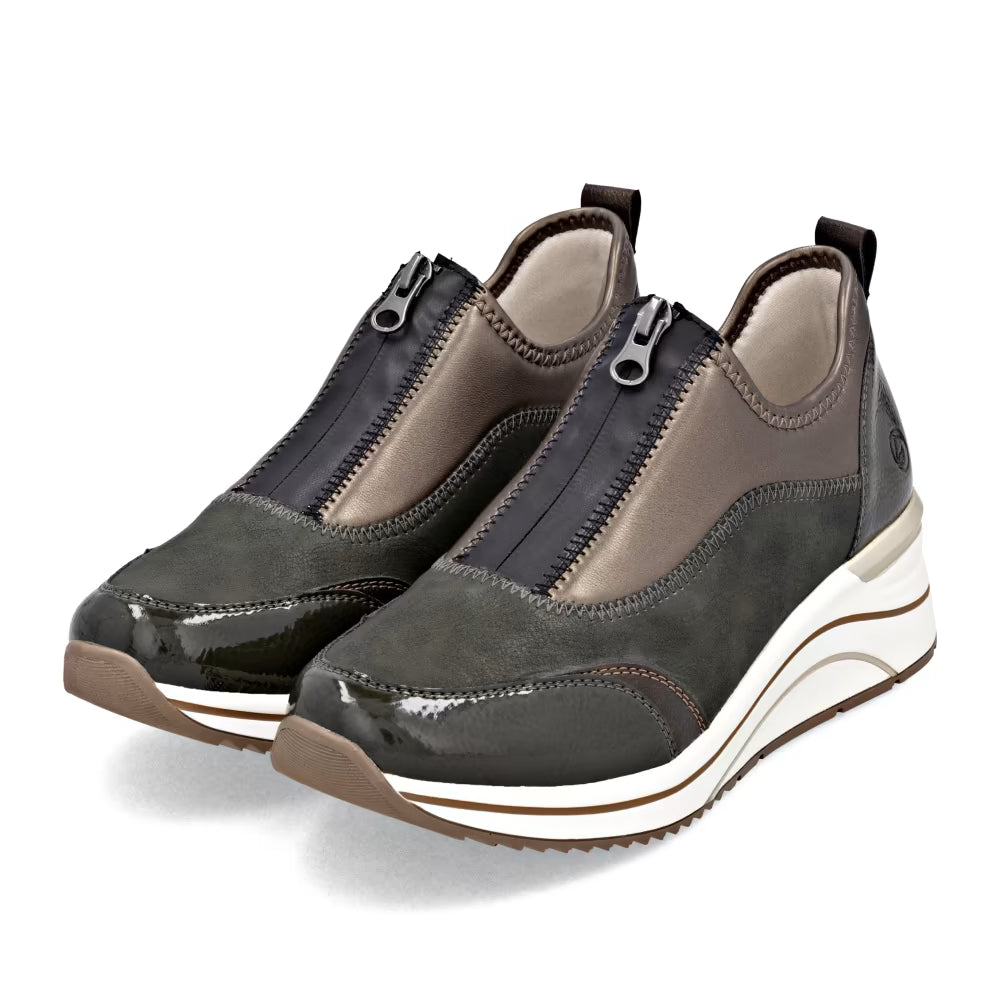 Remonte D0T08-54 Forest Green & Bronze Combi H Fit Front Zip Shoes