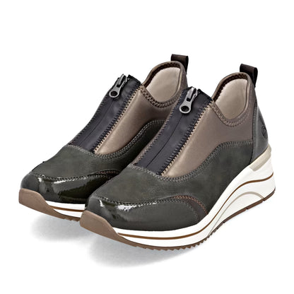 Remonte D0T08-54 Forest Green & Bronze Combi H Fit Front Zip Shoes