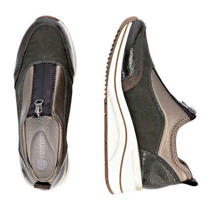 Remonte D0T08-54 Forest Green & Bronze Combi H Fit Front Zip Shoes