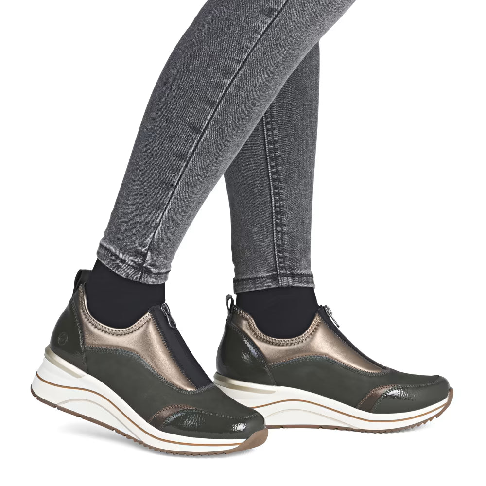 Remonte D0T08-54 Forest Green & Bronze Combi H Fit Front Zip Shoes