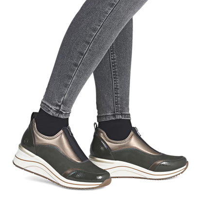 Remonte D0T08-54 Forest Green & Bronze Combi H Fit Front Zip Shoes