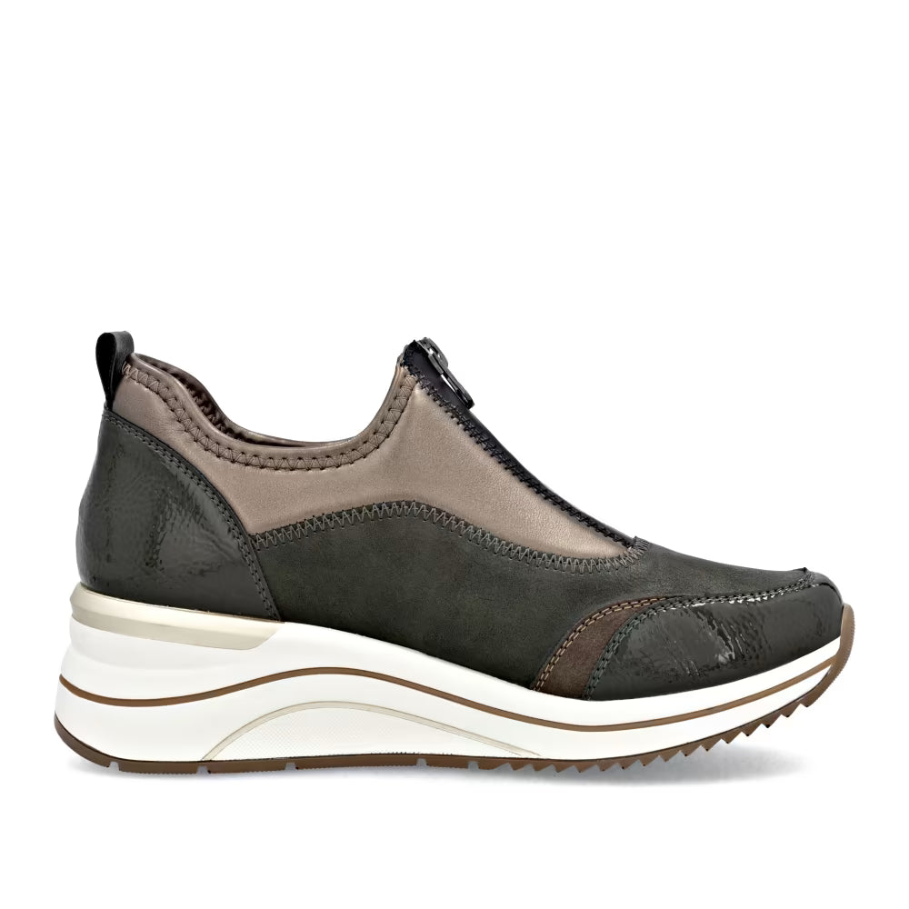 Remonte D0T08-54 Forest Green & Bronze Combi H Fit Front Zip Shoes