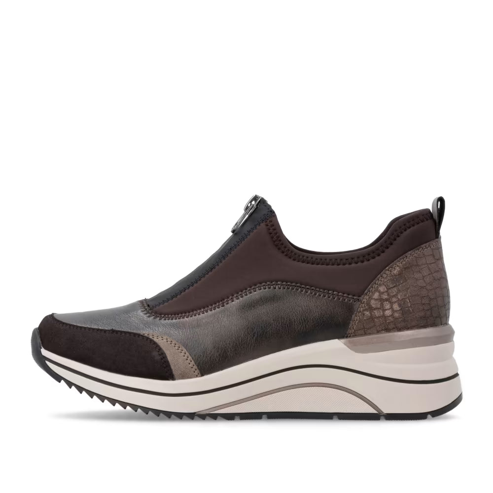 Remonte D0T08-90 Nougat Brown & Bronze H Fit Sneakers with Front Zip