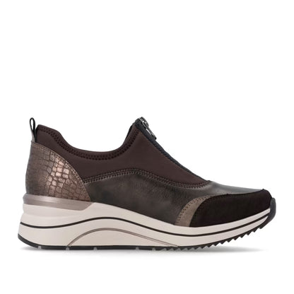 Remonte D0T08-90 Nougat Brown & Bronze H Fit Sneakers with Front Zip
