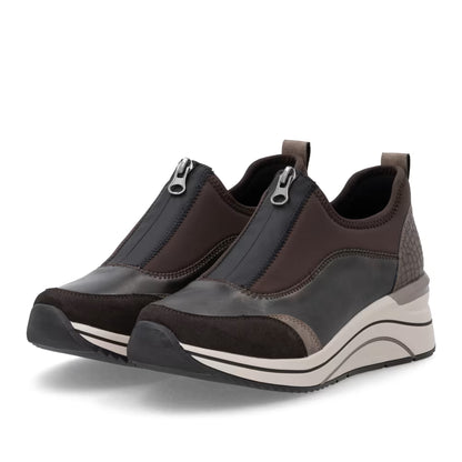 Remonte D0T08-90 Nougat Brown & Bronze H Fit Sneakers with Front Zip
