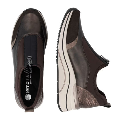 Remonte D0T08-90 Nougat Brown & Bronze H Fit Sneakers with Front Zip