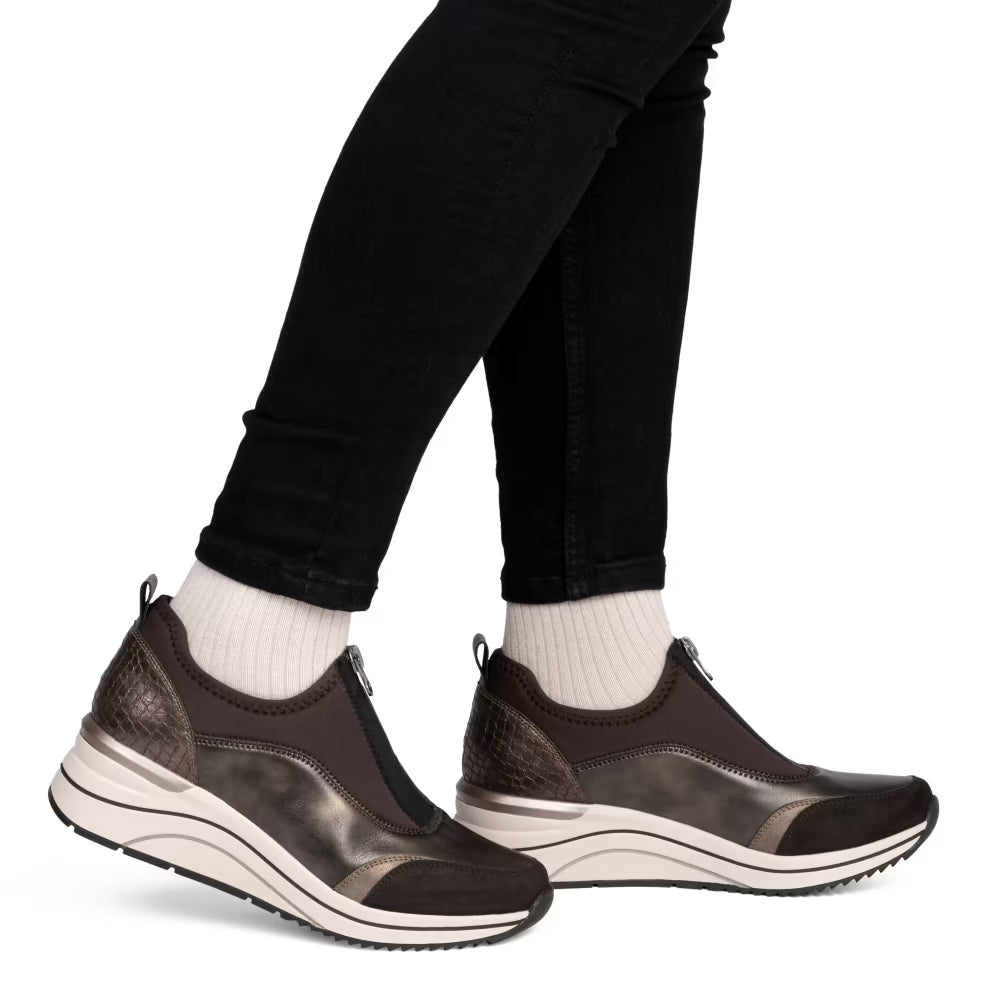 Remonte D0T08-90 Nougat Brown & Bronze H Fit Sneakers with Front Zip