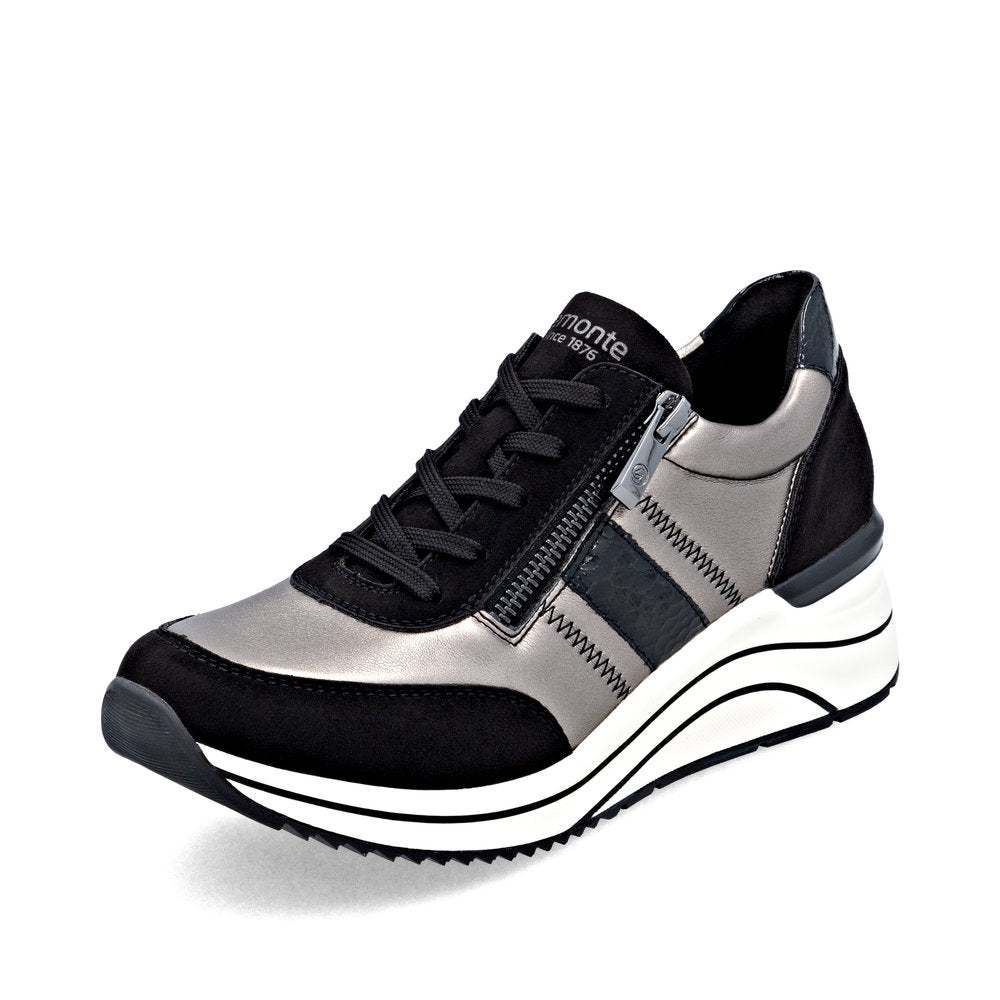 Remonte D0T09-90 Black & Metallic H Fit Sneakers with Zip