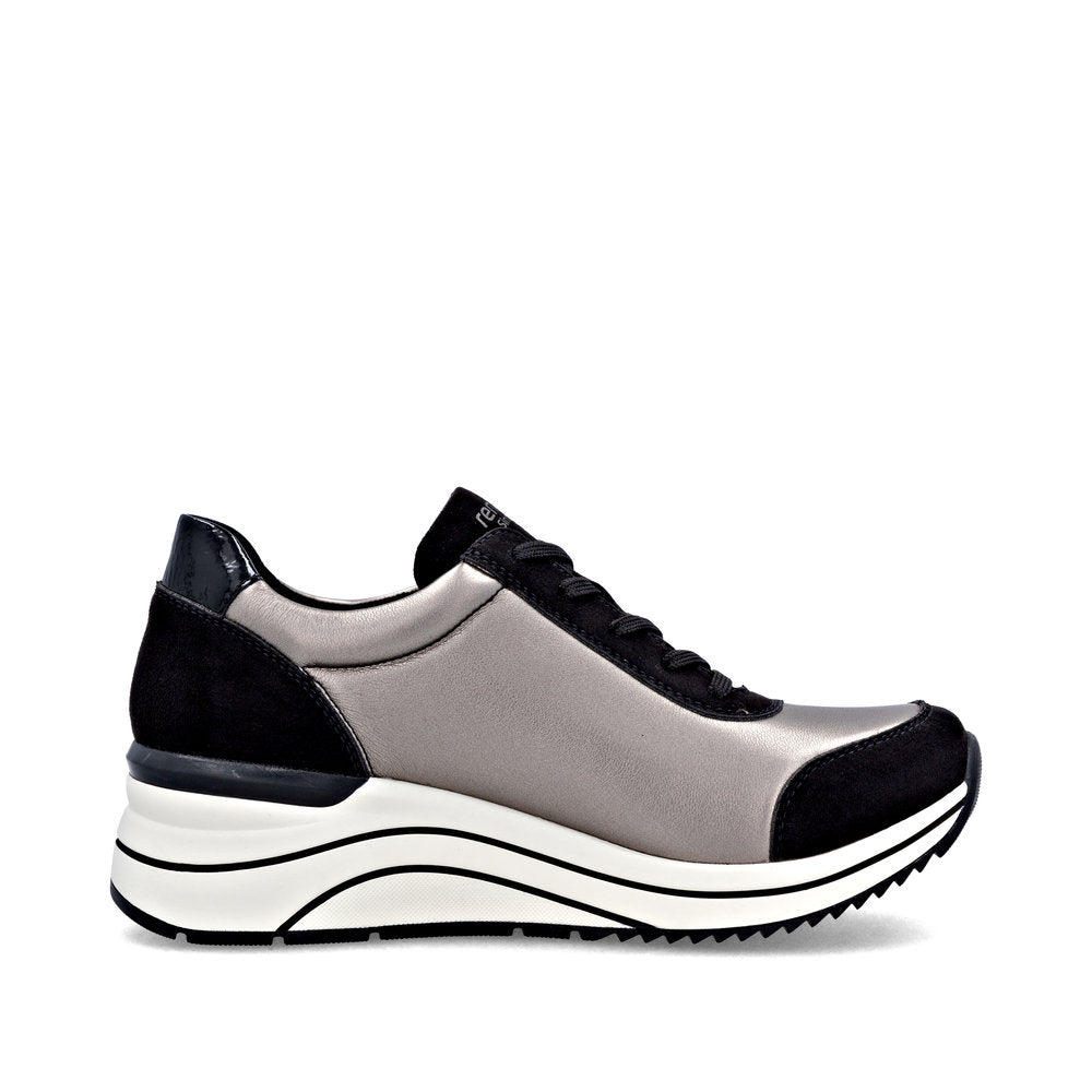 Remonte D0T09-90 Black & Metallic H Fit Sneakers with Zip
