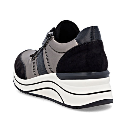 Remonte D0T09-90 Black & Metallic H Fit Sneakers with Zip