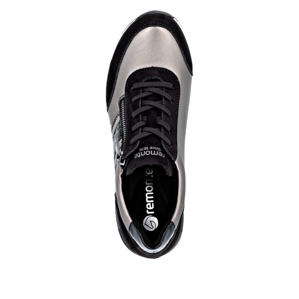 Remonte D0T09-90 Black & Metallic H Fit Sneakers with Zip