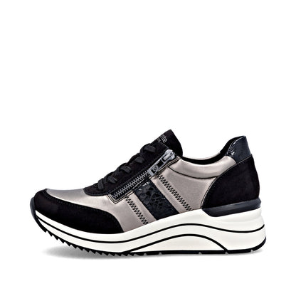Remonte D0T09-90 Black & Metallic H Fit Sneakers with Zip