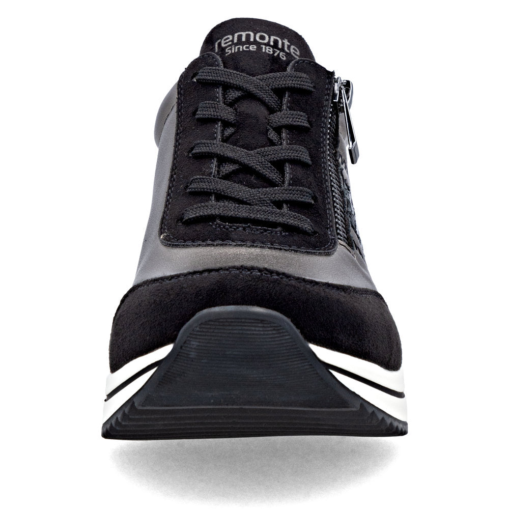 Remonte D0T09-90 Black & Metallic H Fit Sneakers with Zip