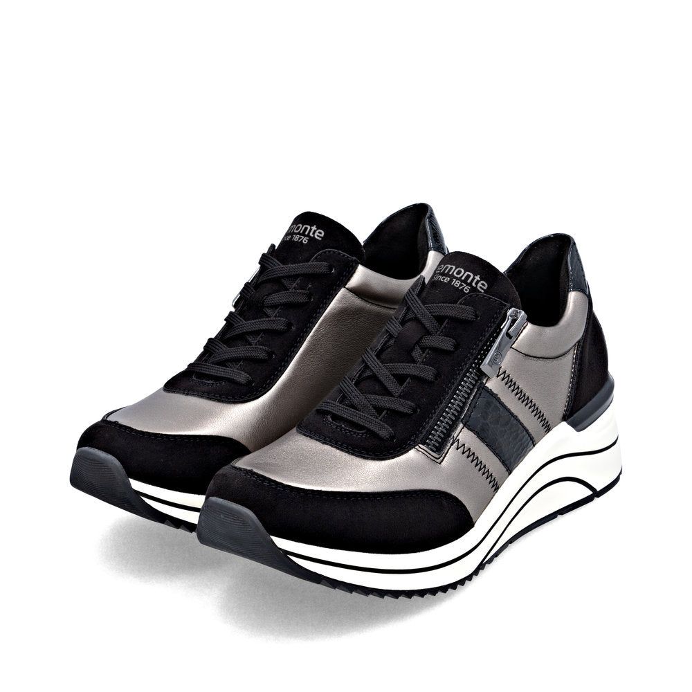 Remonte D0T09-90 Black & Metallic H Fit Sneakers with Zip