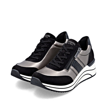 Remonte D0T09-90 Black & Metallic H Fit Sneakers with Zip