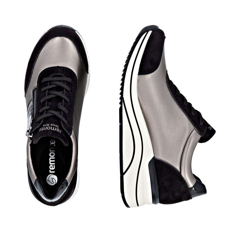 Remonte D0T09-90 Black & Metallic H Fit Sneakers with Zip