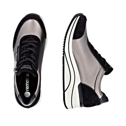 Remonte D0T09-90 Black & Metallic H Fit Sneakers with Zip