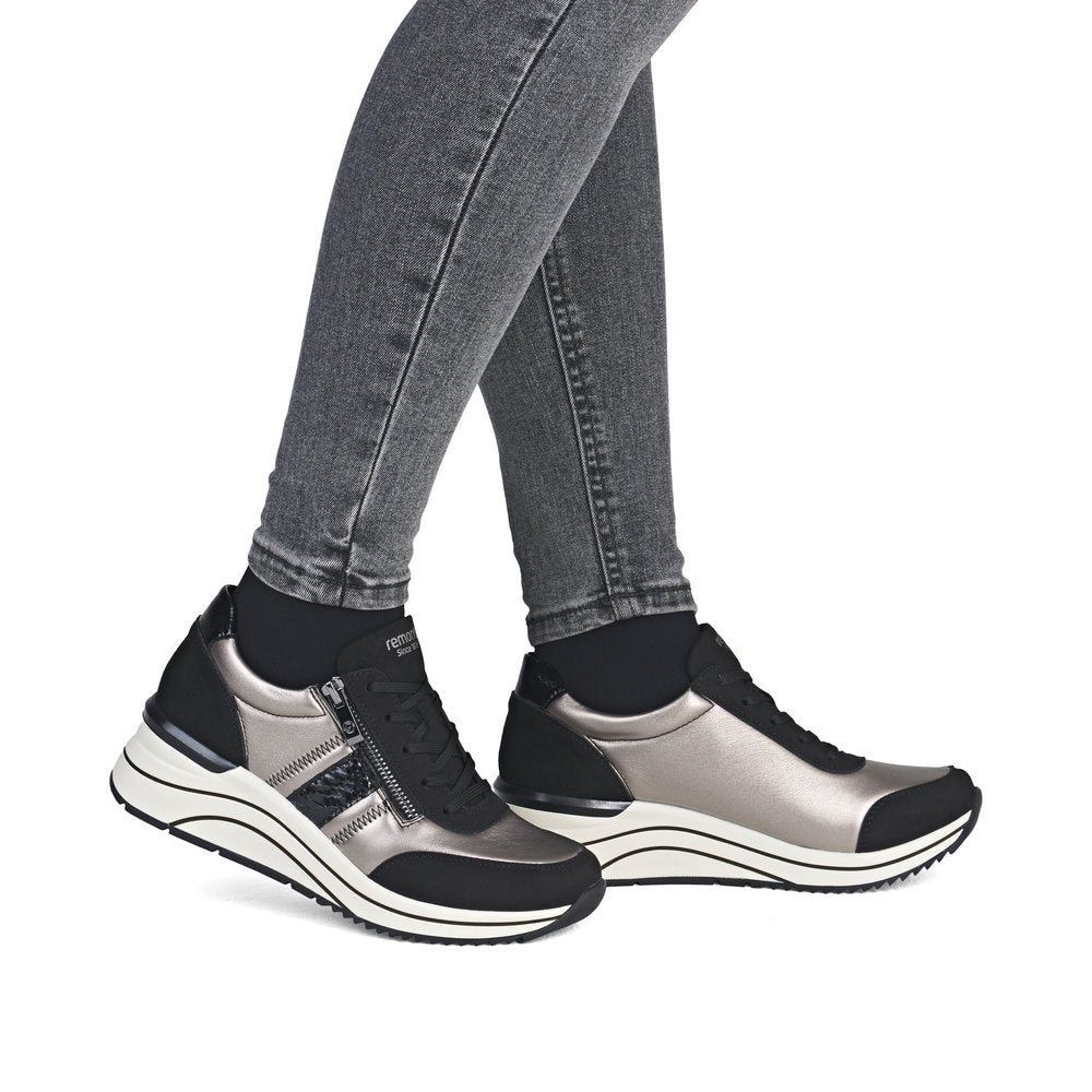 Remonte D0T09-90 Black & Metallic H Fit Sneakers with Zip