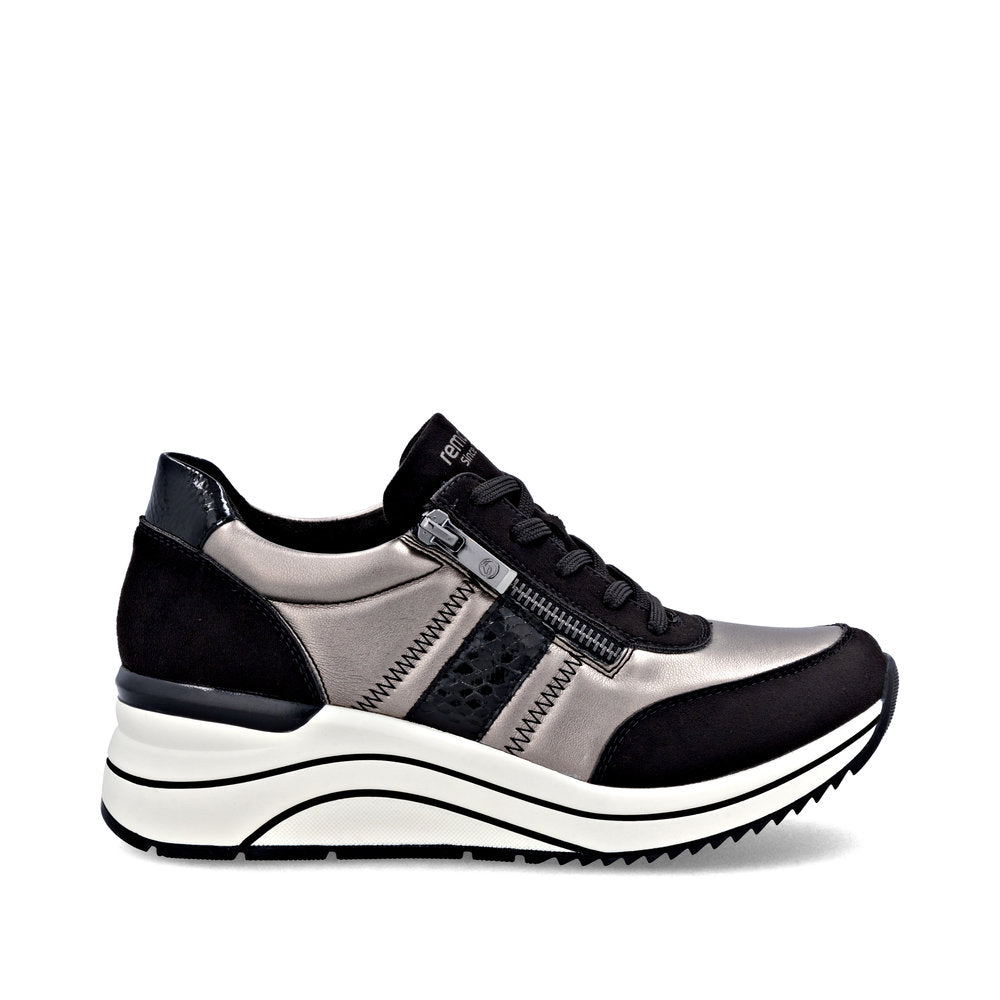 Remonte D0T09-90 Black & Metallic H Fit Sneakers with Zip