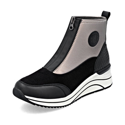 Remonte D0T78-03 Black & Silver H Fit Front Zip Boots