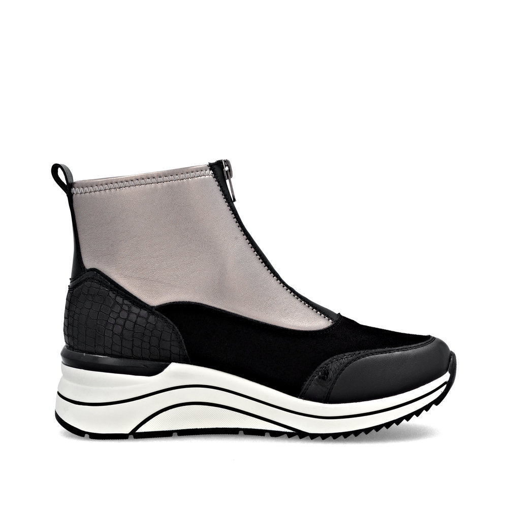 Remonte D0T78-03 Black & Silver H Fit Front Zip Boots