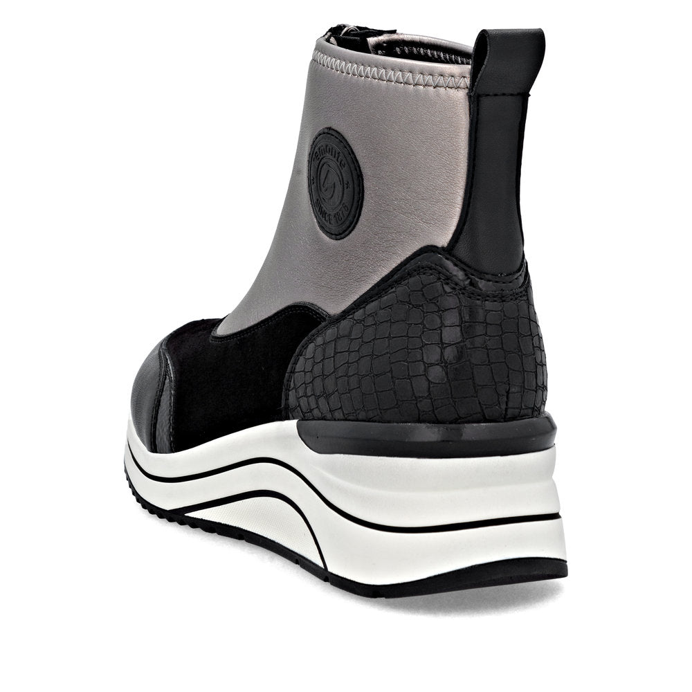 Remonte D0T78-03 Black & Silver H Fit Front Zip Boots