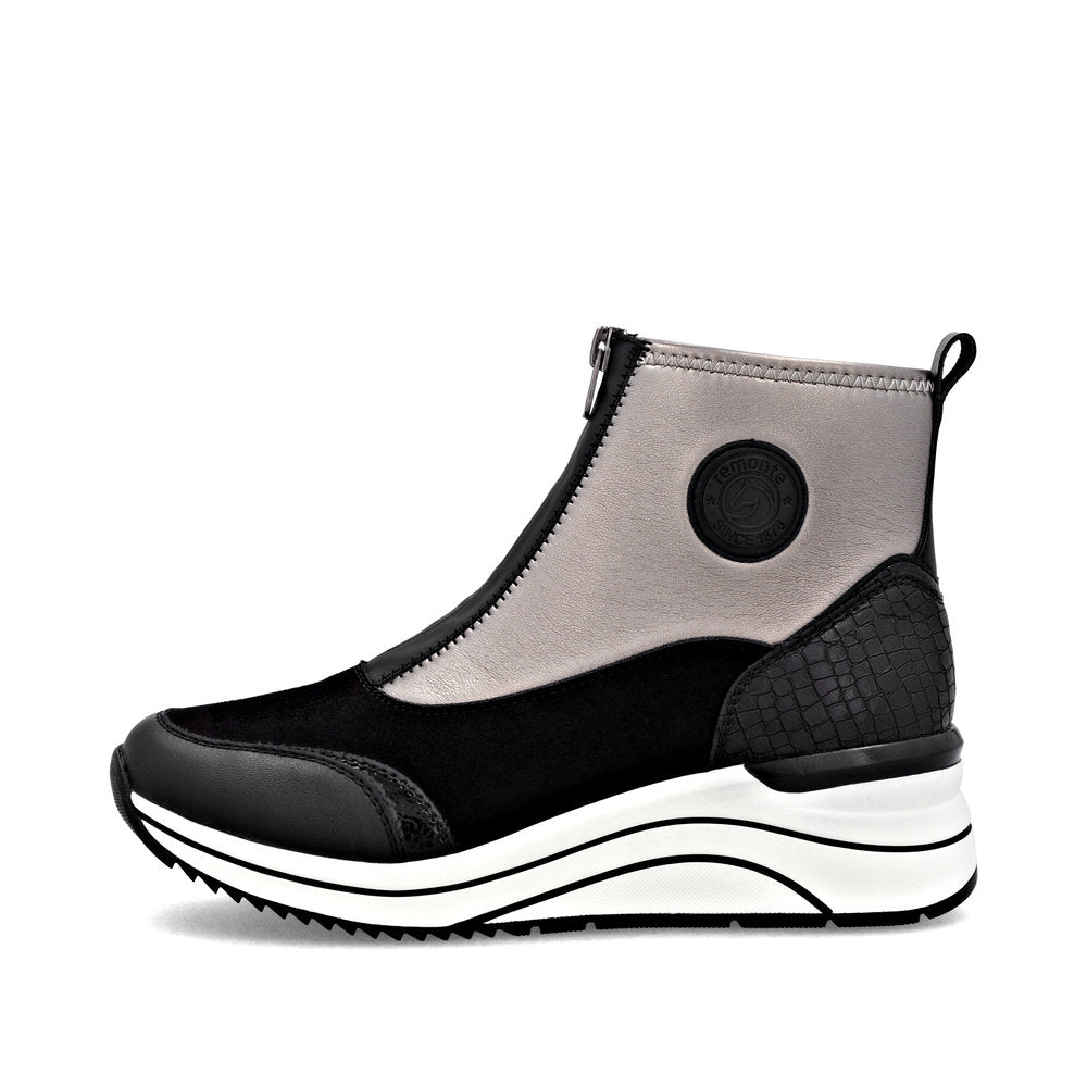 Remonte D0T78-03 Black & Silver H Fit Front Zip Boots