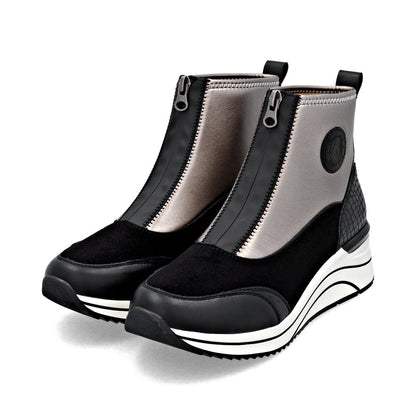 Remonte D0T78-03 Black & Silver H Fit Front Zip Boots
