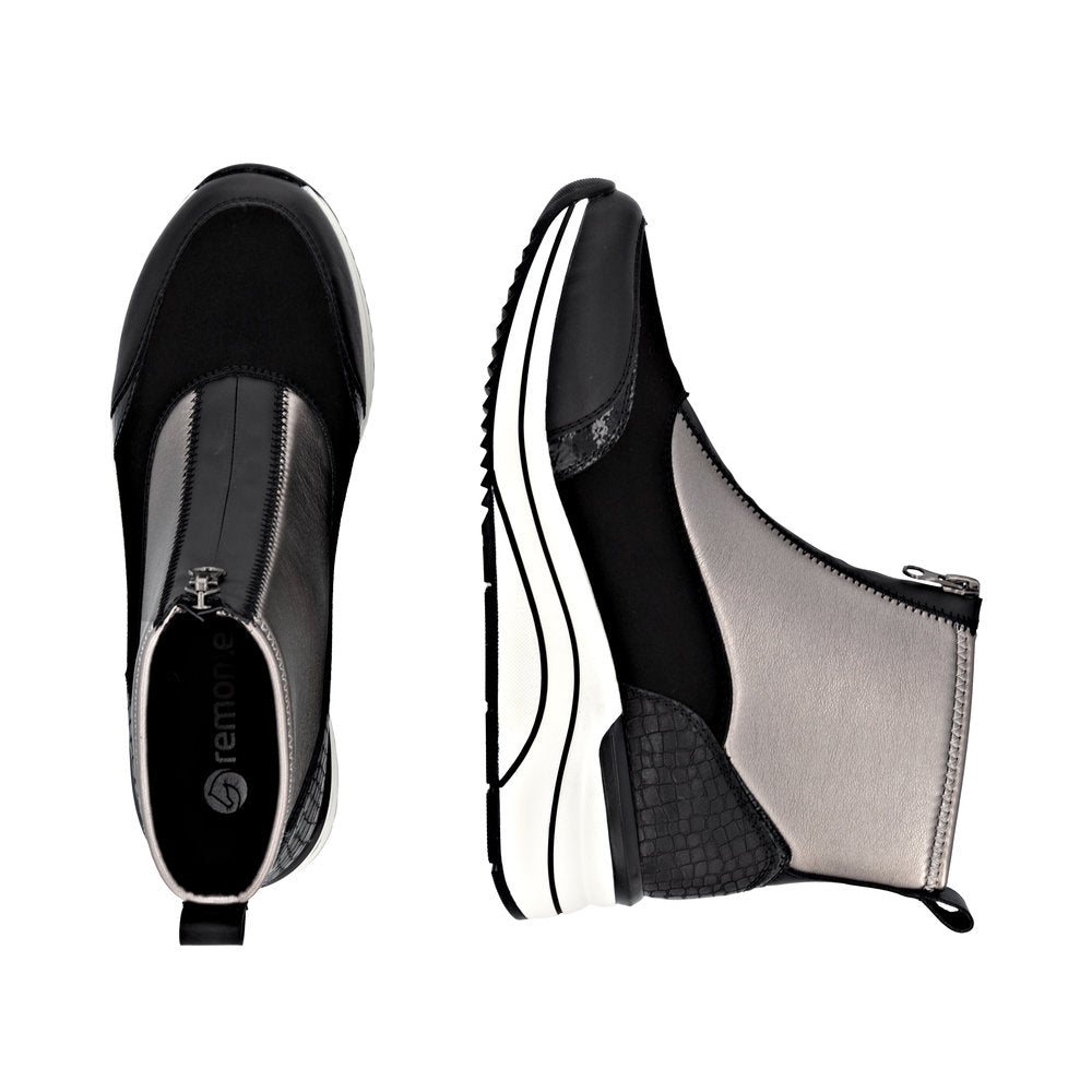 Remonte D0T78-03 Black & Silver H Fit Front Zip Boots