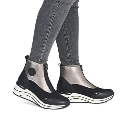 Remonte D0T78-03 Black & Silver H Fit Front Zip Boots