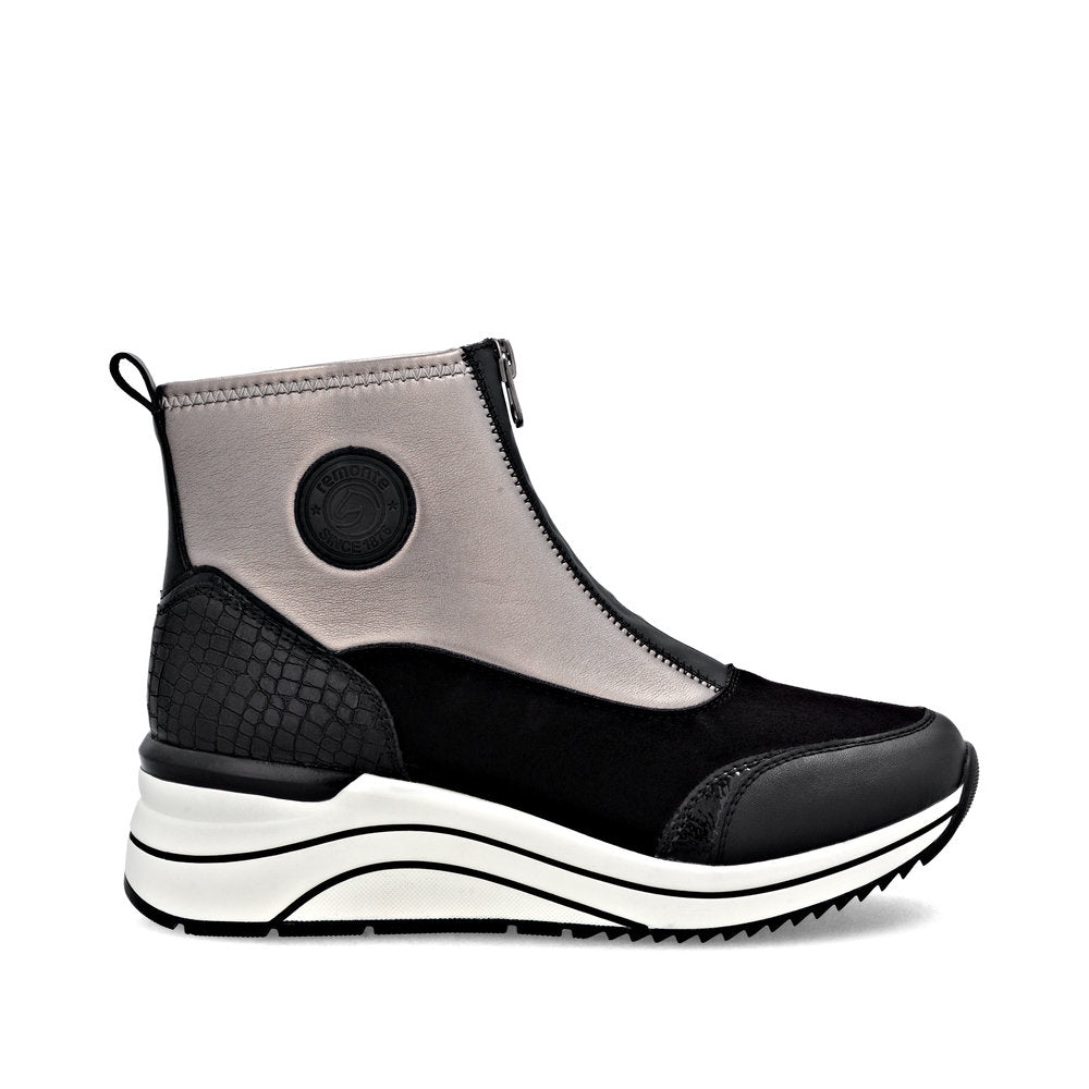 Remonte D0T78-03 Black & Silver H Fit Front Zip Boots