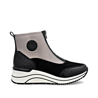 Remonte D0T78-03 Black & Silver H Fit Front Zip Boots