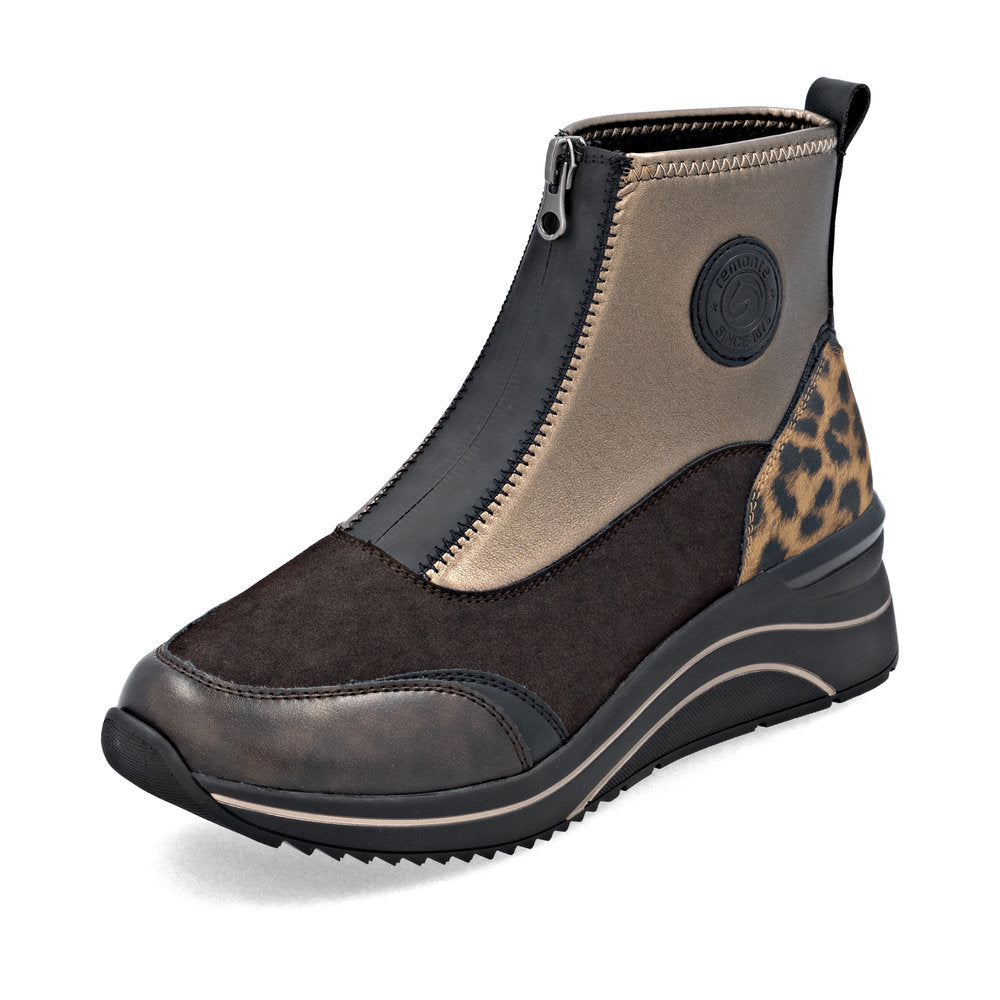 Remonte D0T78-90 Black & Bronze H Fit Front Zip Boots