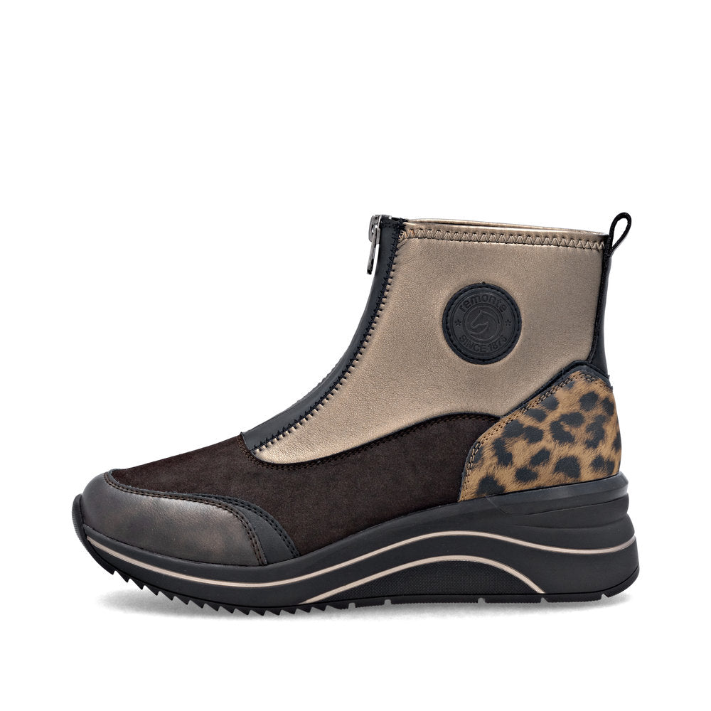 Remonte D0T78-90 Black & Bronze H Fit Front Zip Boots