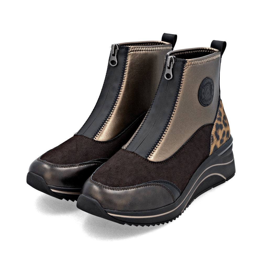 Remonte D0T78-90 Black & Bronze H Fit Front Zip Boots