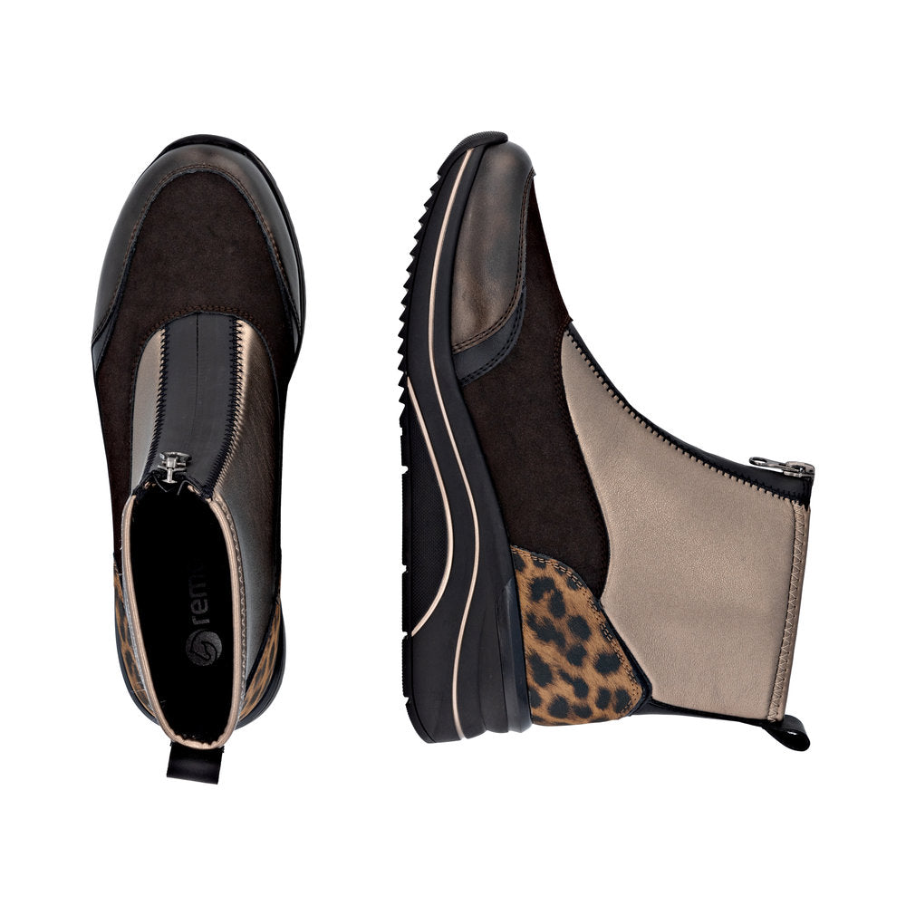 Remonte D0T78-90 Black & Bronze H Fit Front Zip Boots