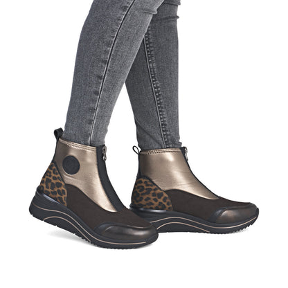 Remonte D0T78-90 Black & Bronze H Fit Front Zip Boots