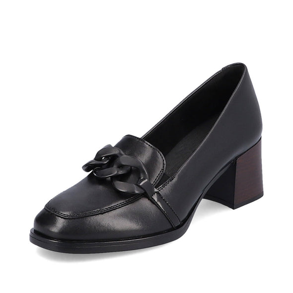 Remonte D0v00-01 Black Slip On Heels with Block Heel