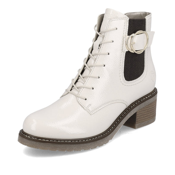 Remonte D1A72-80 Off White Patent Combi Boots with Block Heel
