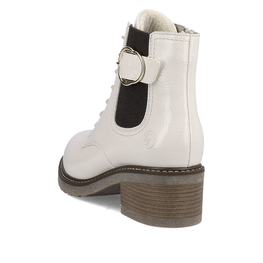 Remonte D1A72-80 Off White Patent Combi Boots with Block Heel mop